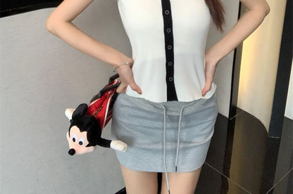 Collar Top Button-Up Sailor Sleeveless Knit