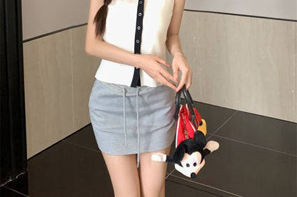 Collar Top Button-Up Sailor Sleeveless Knit