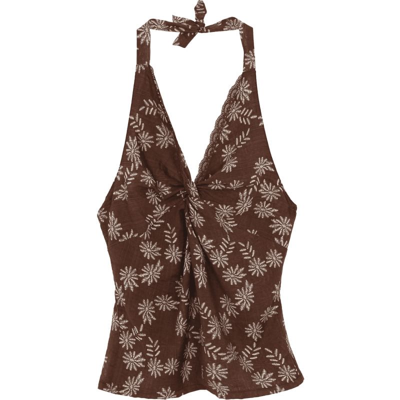 / Print V-Neck Sleeveless Top Skirt Mini
