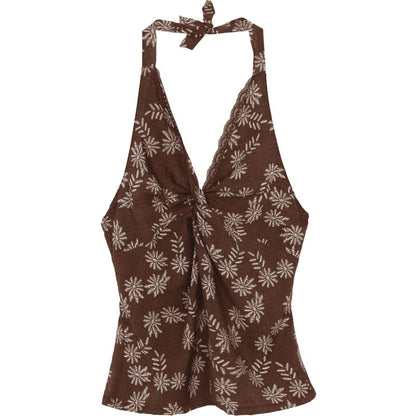 / Print V-Neck Sleeveless Top Skirt Mini