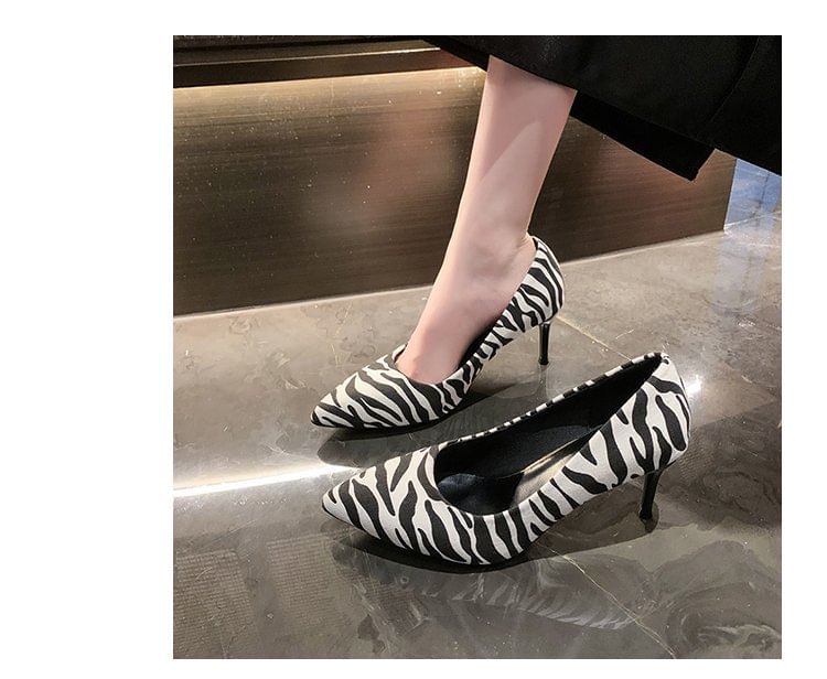 Pointed Stiletto Pumps Zebra Toe Print