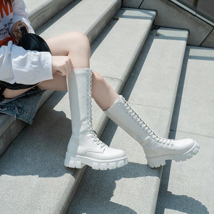 High Up Knee Lace Platform Boots