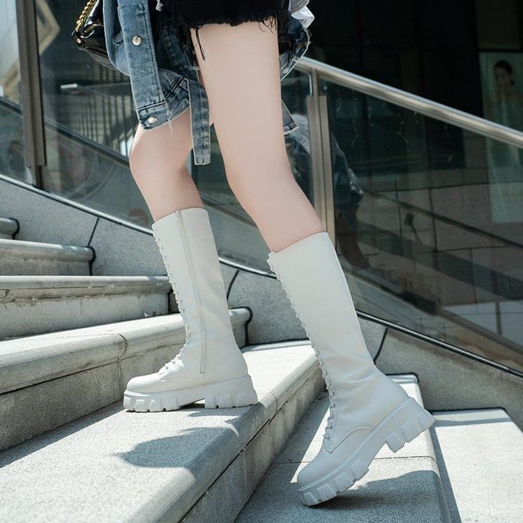High Up Knee Lace Platform Boots