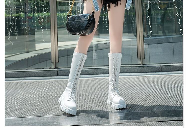 High Up Knee Lace Platform Boots