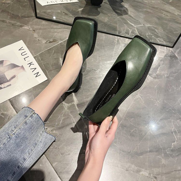 Faux Flats Toe Square Leather