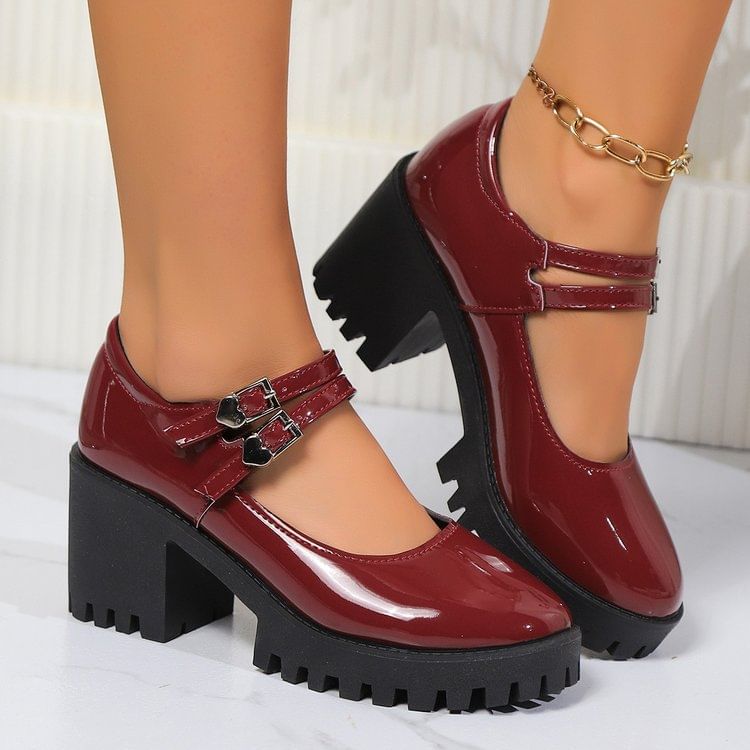 Jane Heel Leather Pumps Mary Patent Platform Block