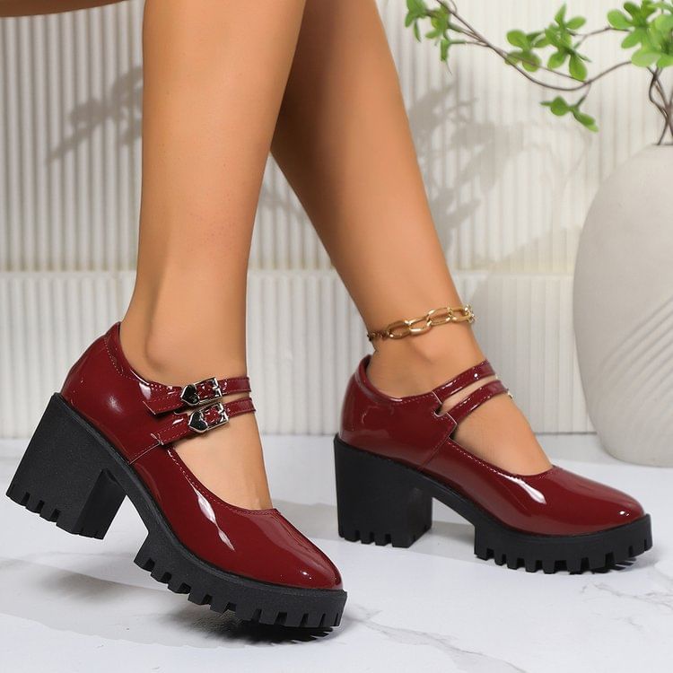 Jane Heel Leather Pumps Mary Patent Platform Block