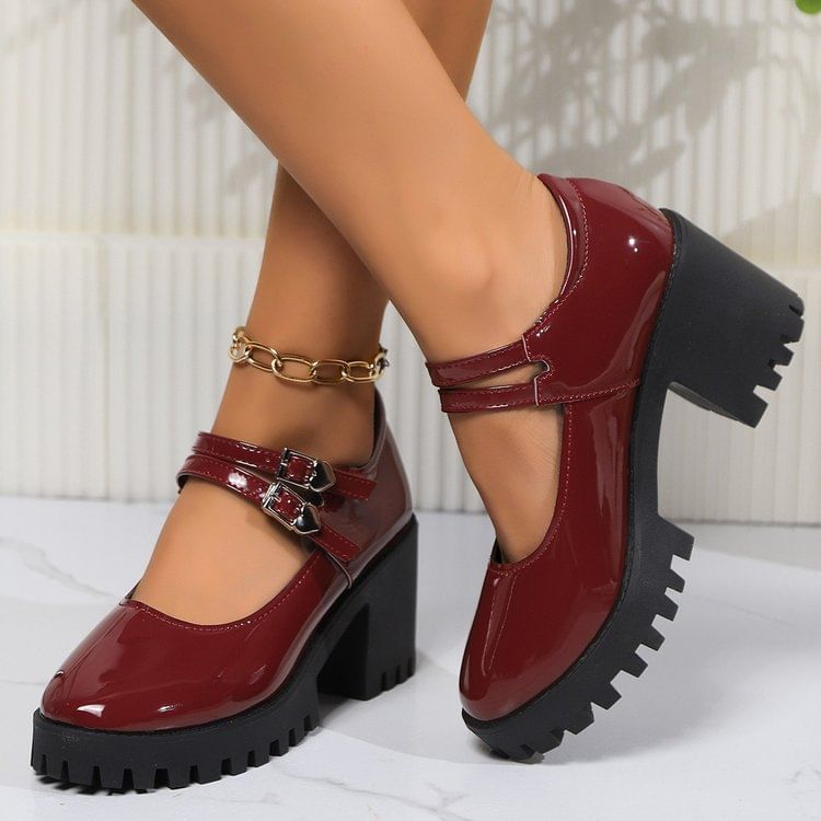 Jane Heel Leather Pumps Mary Patent Platform Block