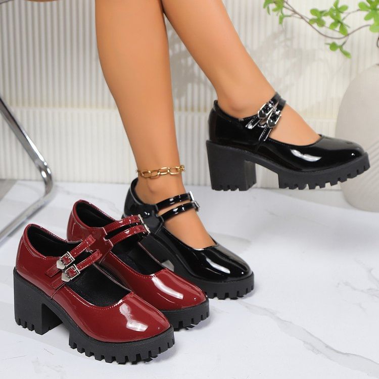 Jane Heel Leather Pumps Mary Patent Platform Block