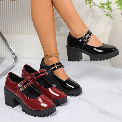 Jane Heel Leather Pumps Mary Patent Platform Block