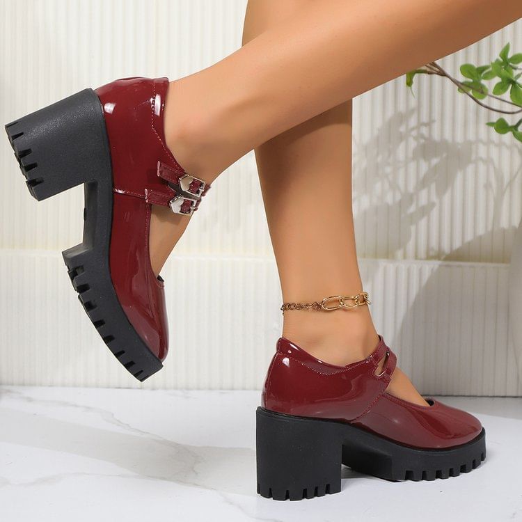 Jane Heel Leather Pumps Mary Patent Platform Block
