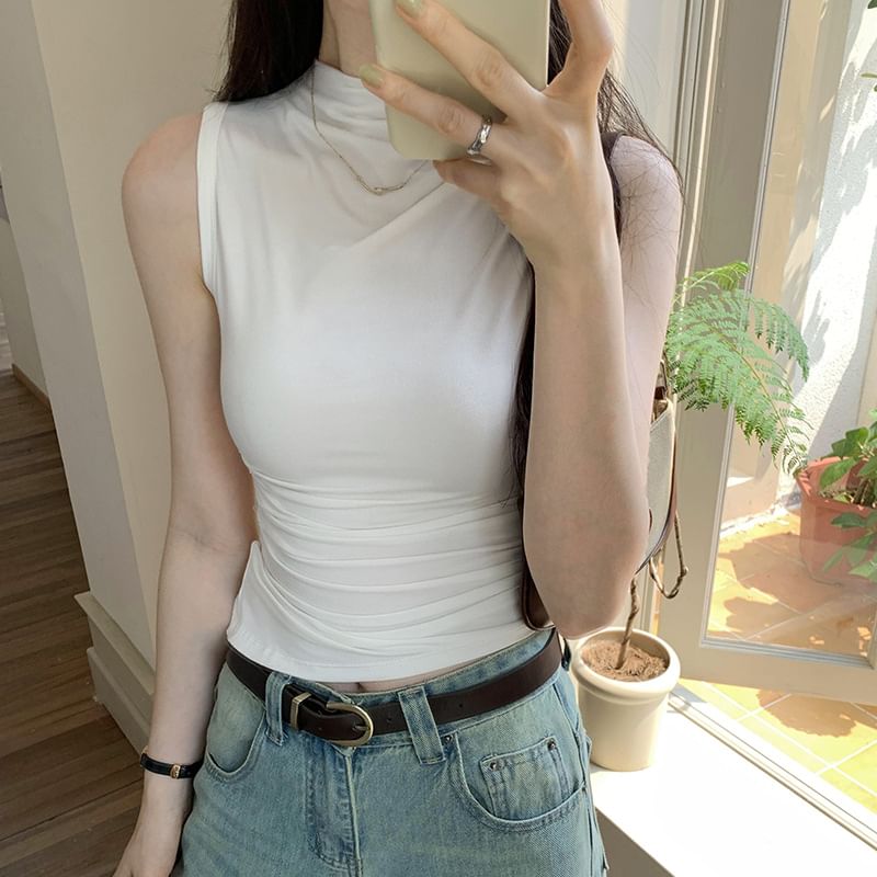 Mock Plain Neck Top Sleeveless