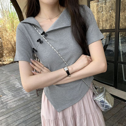Short-Sleeve Plain Top Asymmetrical