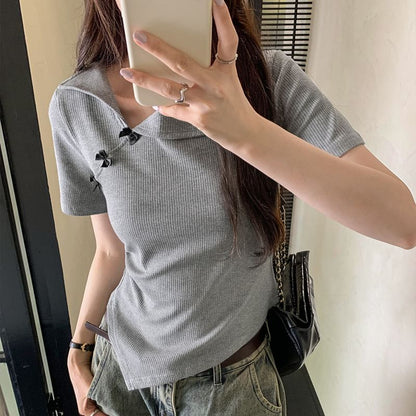 Short-Sleeve Plain Top Asymmetrical