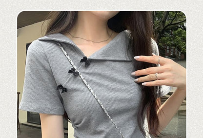 Short-Sleeve Plain Top Asymmetrical