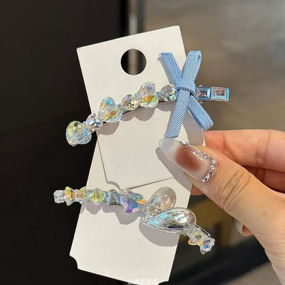 Heart Faux Crystal Ribbon Hair Clip