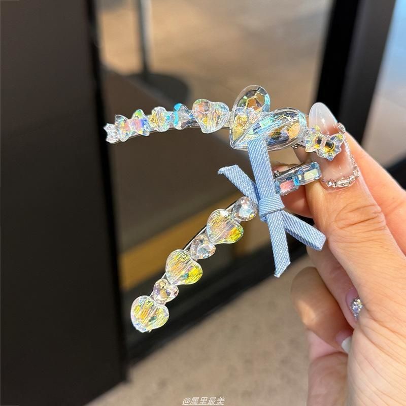 Heart Faux Crystal Ribbon Hair Clip