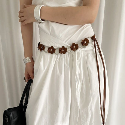 Waist Chain Alloy Leather Floral Faux