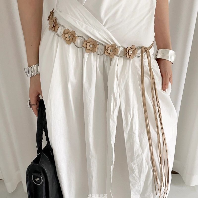 Waist Chain Alloy Leather Floral Faux