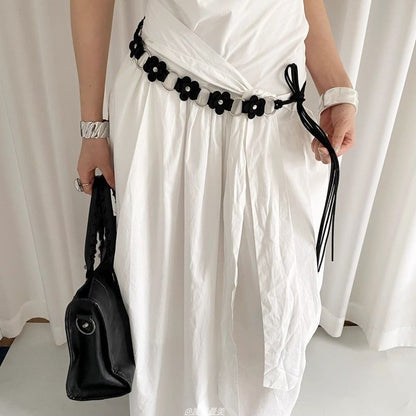 Waist Chain Alloy Leather Floral Faux