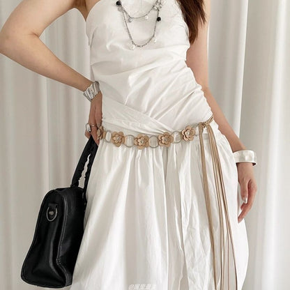 Waist Chain Alloy Leather Floral Faux