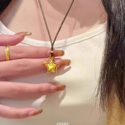 Choker Star Pendant Cord Alloy Brushed
