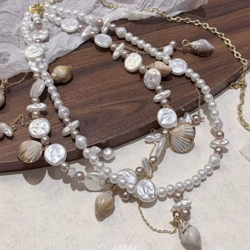 Faux Chain Alloy Waist Pearl Shell Disc