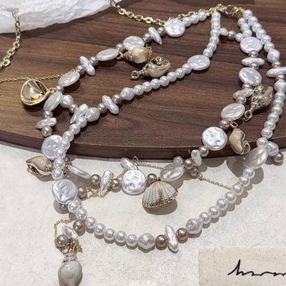 Faux Chain Alloy Waist Pearl Shell Disc