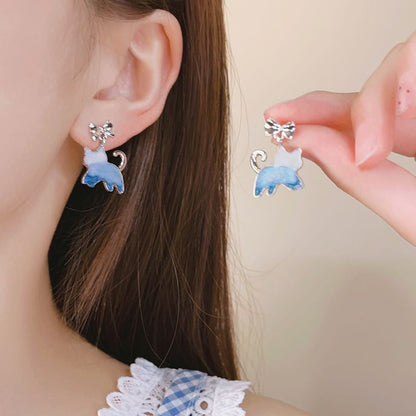 Resin Drop Earring Gradient Alloy Cat