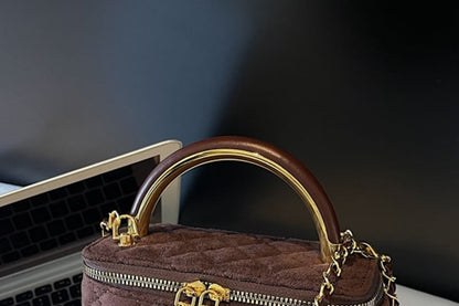 Leather Quilted Faux Chain Crossbody Strap Bag