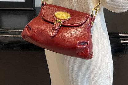 Buckled Crossbody Leather Faux Flap Bag