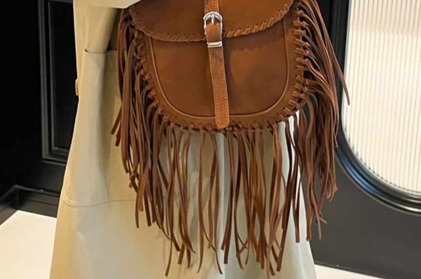 Saddle Faux Bag Fringe Suede Crossbody