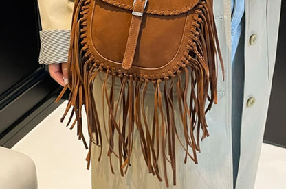Saddle Faux Bag Fringe Suede Crossbody