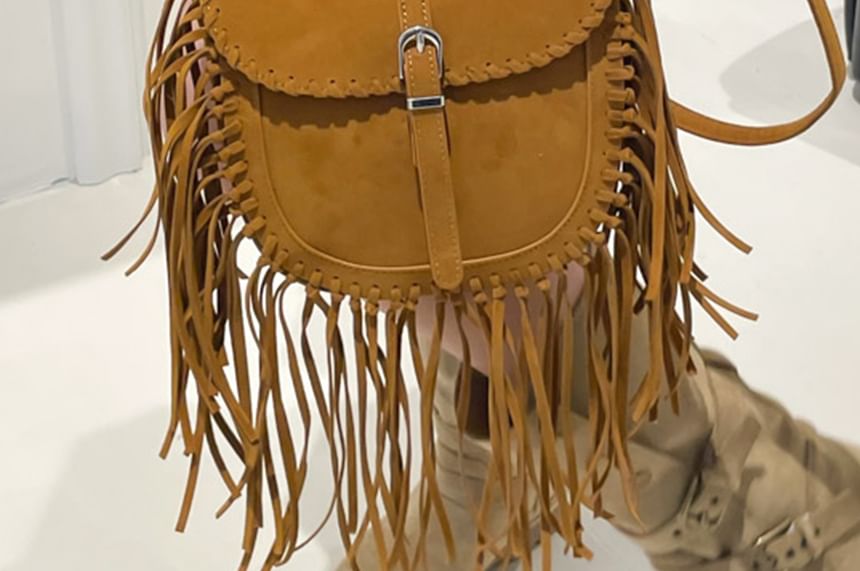 Saddle Faux Bag Fringe Suede Crossbody