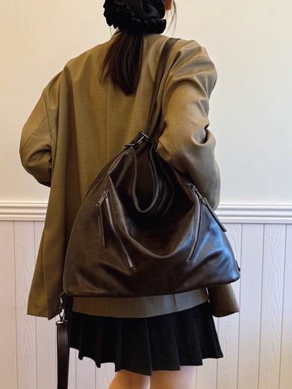 Zip Backpack Tote Faux Leather
