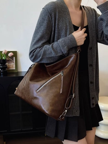 Zip Backpack Tote Faux Leather