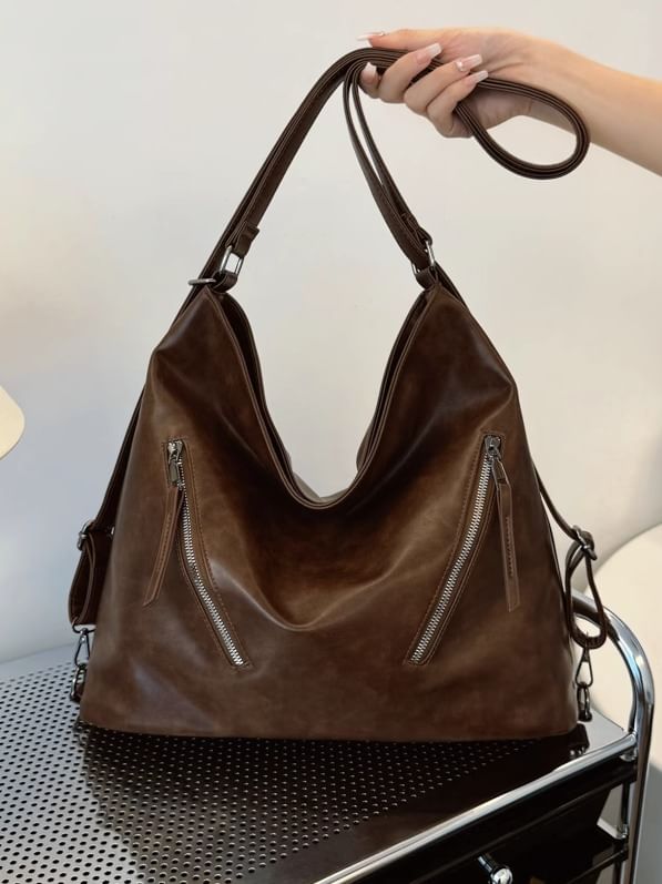 Zip Backpack Tote Faux Leather
