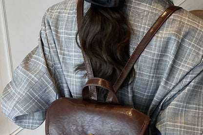 Buckle Leather Backpack Faux Flap