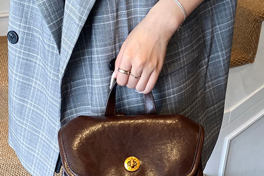 Buckle Leather Backpack Faux Flap
