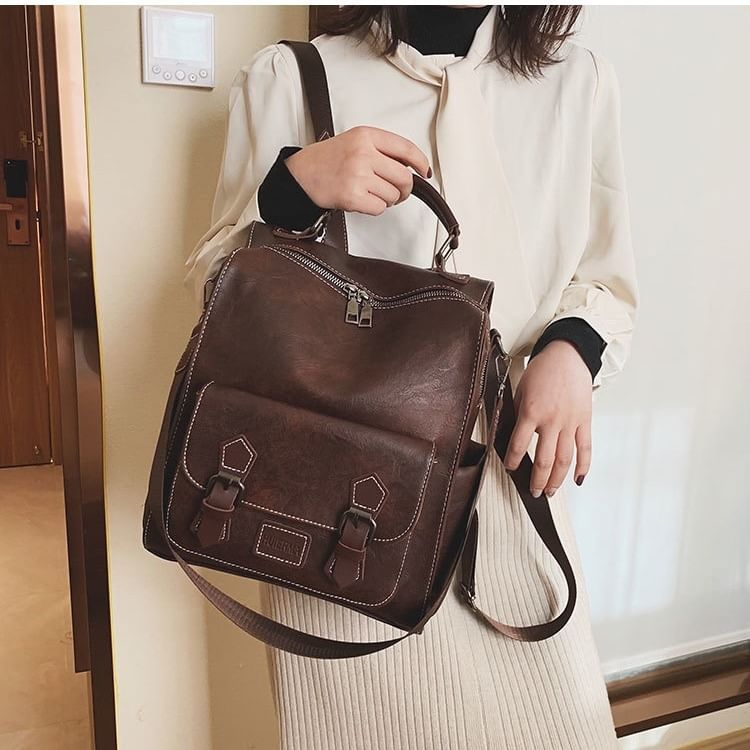 Backpack Faux Buckled Leather