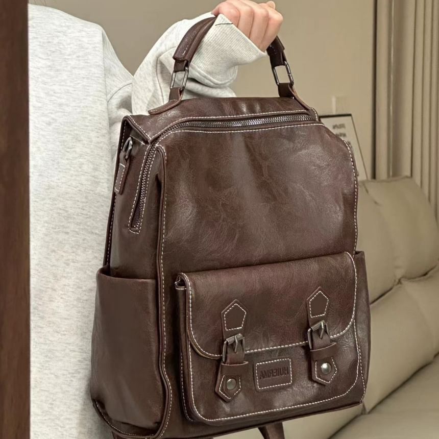 Backpack Faux Buckled Leather