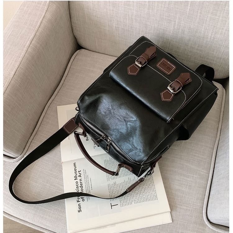 Backpack Faux Buckled Leather