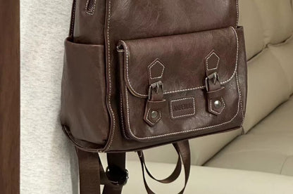 Backpack Faux Buckled Leather