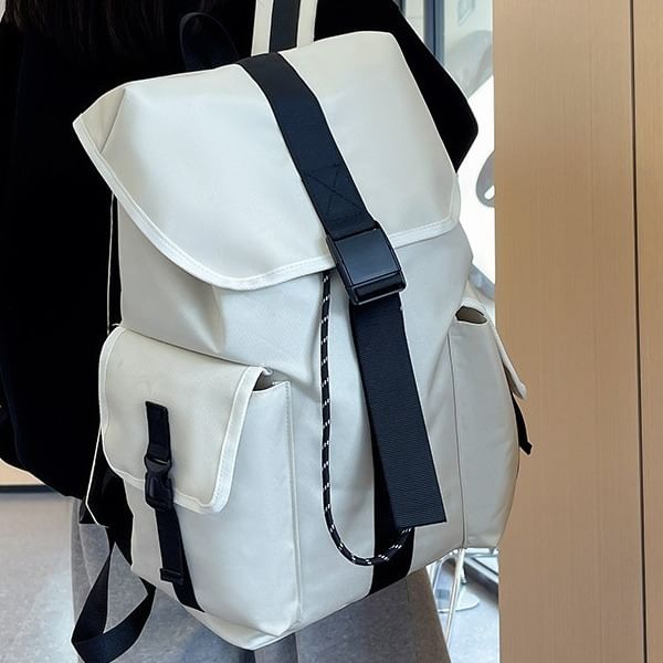 Backpack Plain Nylon Drawstring Unisex Buckled