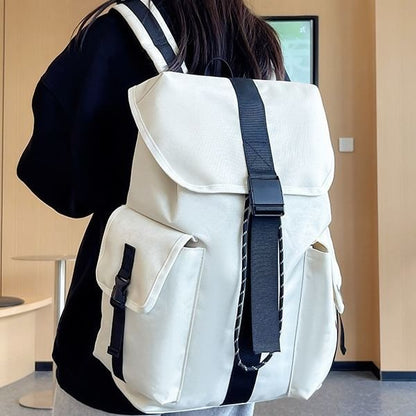 Backpack Plain Nylon Drawstring Unisex Buckled