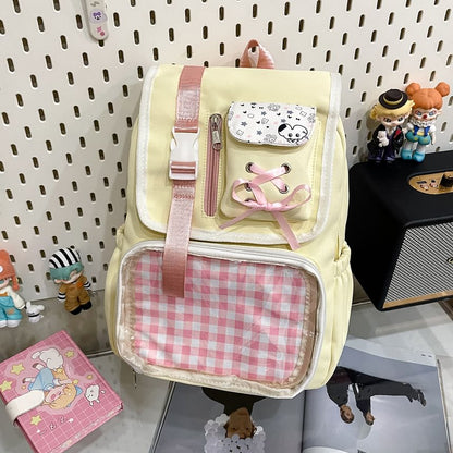 Backpack Nylon PVC Panel Ribbon Gingham Buckled