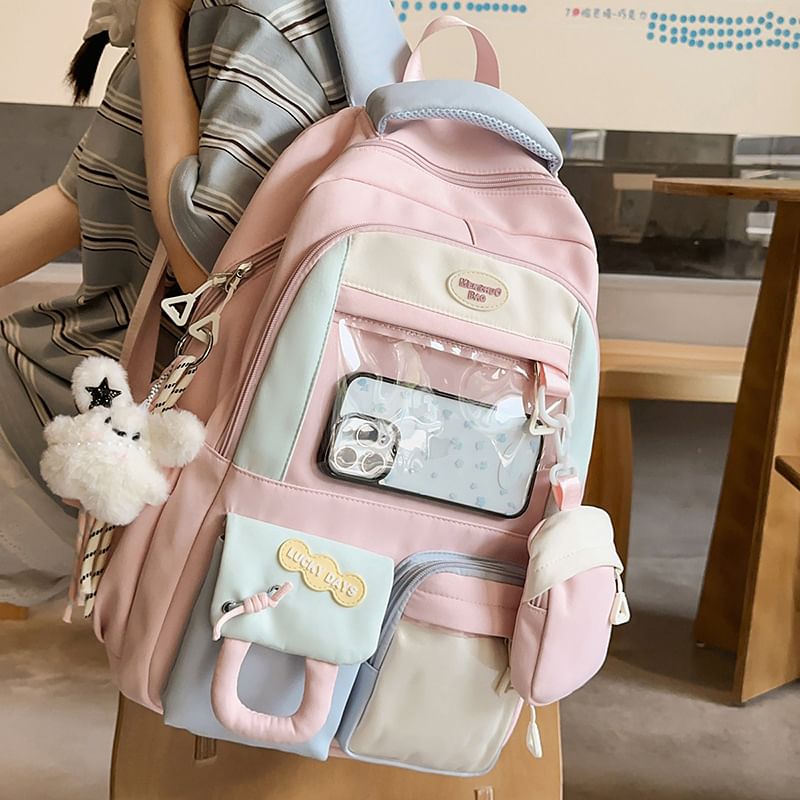 Backpack Purse Coin Panel Buckled With Nylon Applique PVC