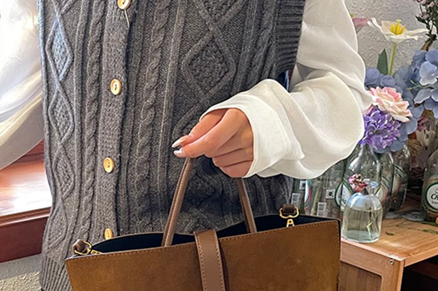 Bag Faux Suede Crossbody Top Plain Handle With Pouch