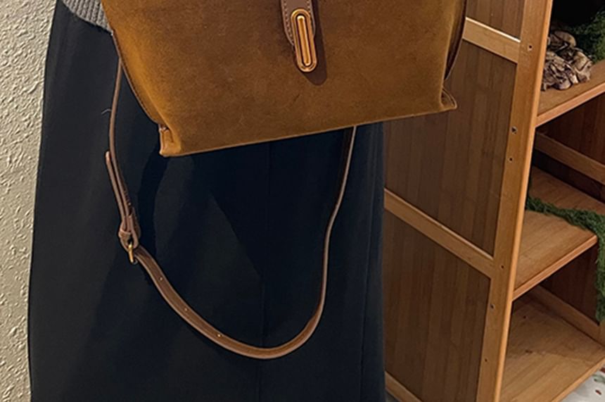 Bag Faux Suede Crossbody Top Plain Handle With Pouch