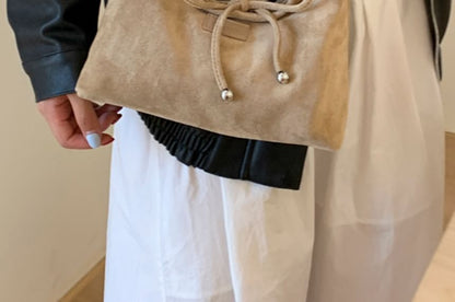 Faux Bag Top Crossbody Handle Plain Suede